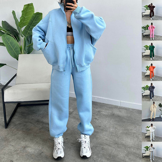 Sports Suits With Pockets Stand-up Collar Zipper Cardigan And Drawstring Trousers Fashion Jogger Set Outfits Tracksuits Women's Clothing - Sophinity