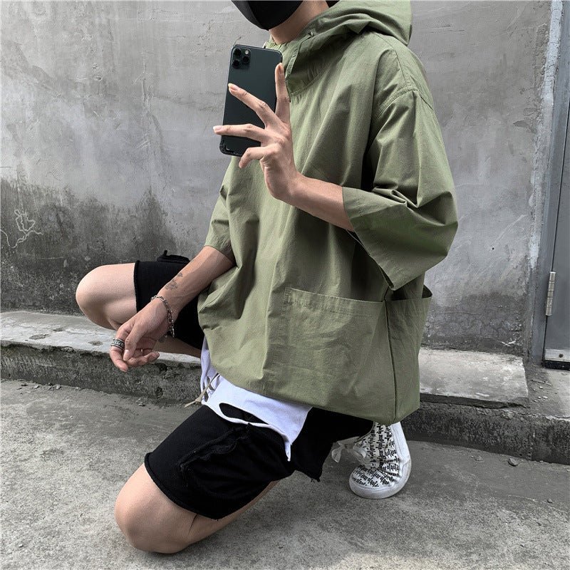 Men's Hong Kong Style Loose Hooded Half Sleeve T-shirt - Sophinity