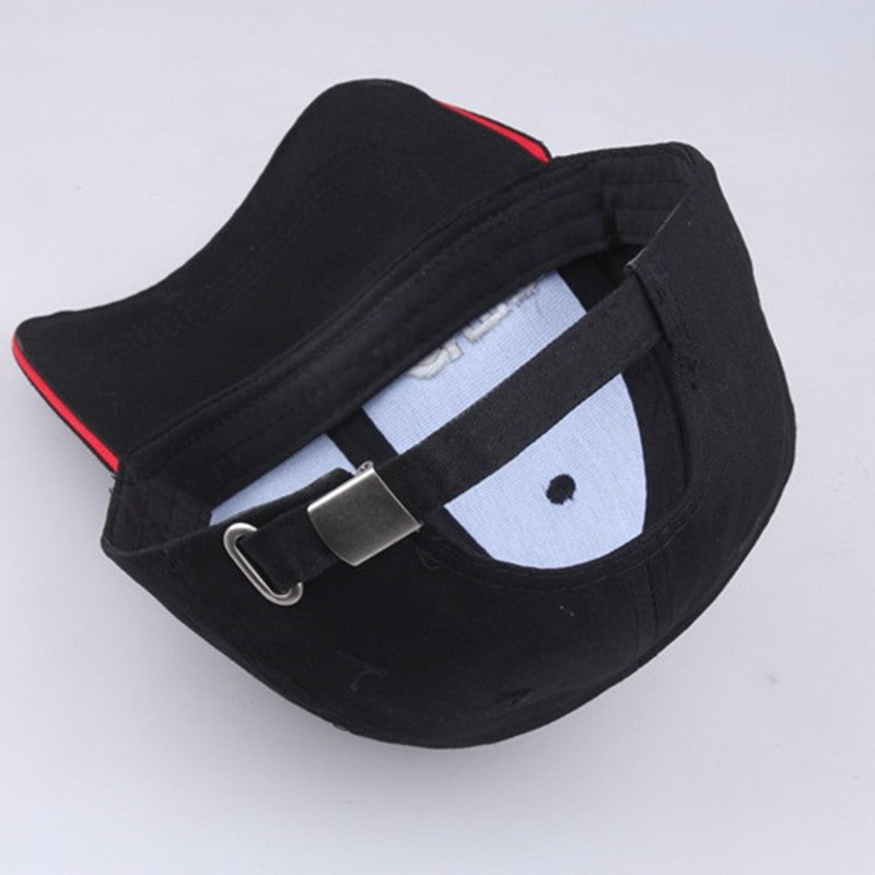 Black golf baseball hat with adjustable strap for a comfortable fit during sports activities