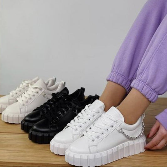 Lace front platform sneakers in black and white with trendy design for stylish comfort