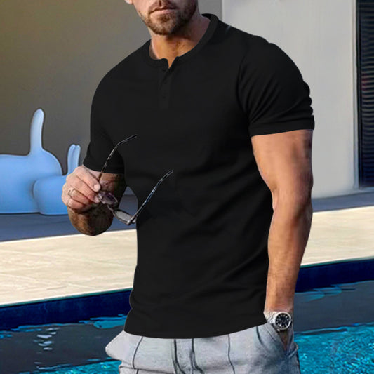 Men's Black Slim Fit Athleisure T-Shirt with Short Sleeves and Stylish Design