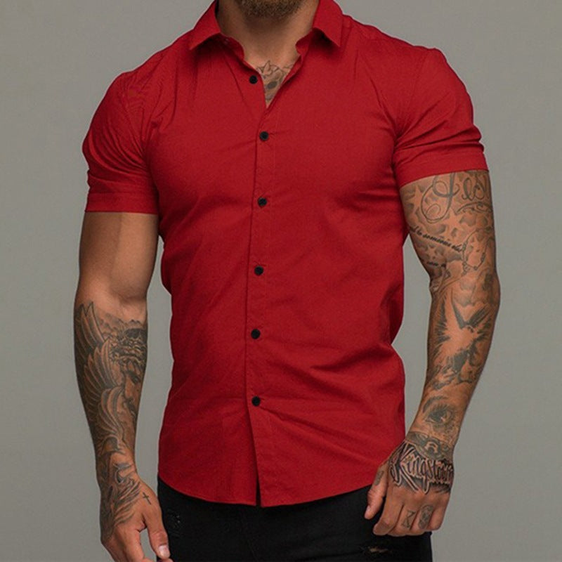 Stylish red button-up shirt for men, perfect for casual or formal occasions, not a white lapel shirt